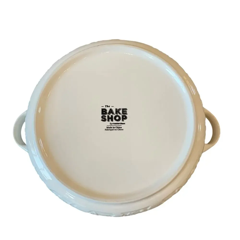 The Bakeshop Stoneware Debossed Bunny Casserole Dish 12in White Easter NEW